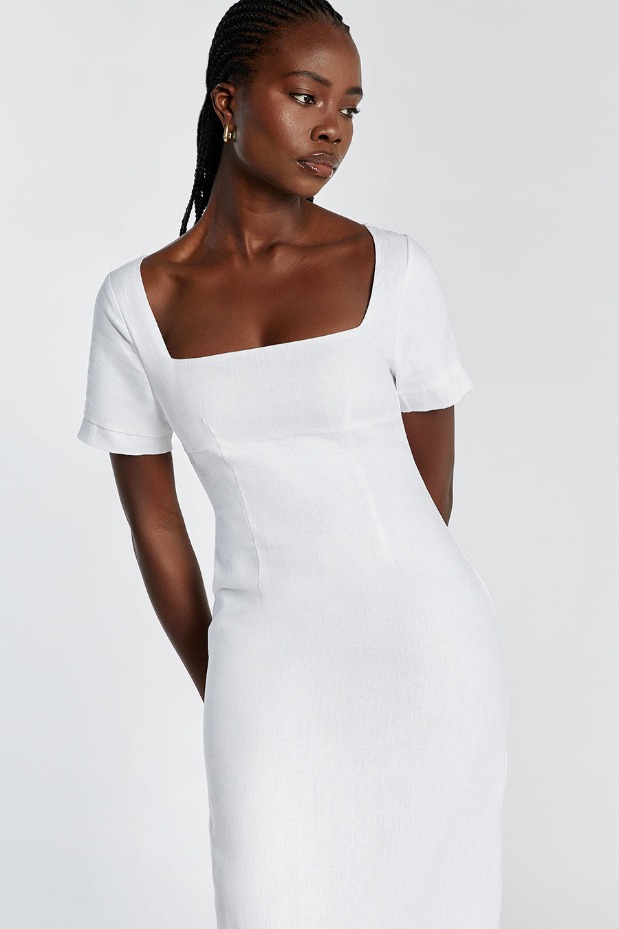 JAMIE WHITE LINEN MIDI DRESS