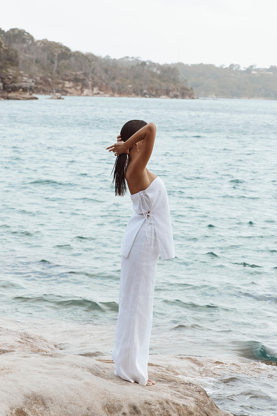TORI WHITE LINEN STRAPLESS TOP