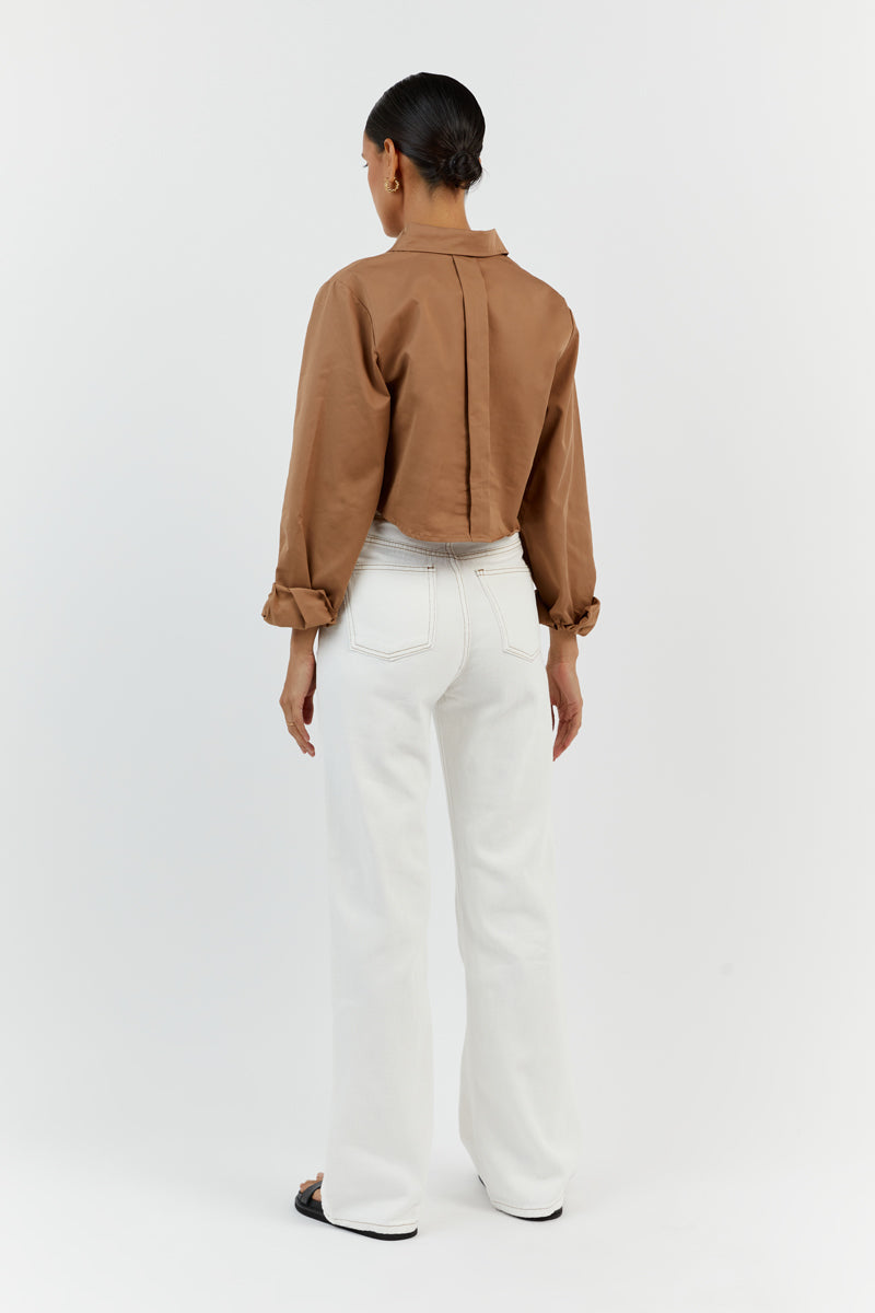 JORDY TAN COTTON CROPPED SHIRT