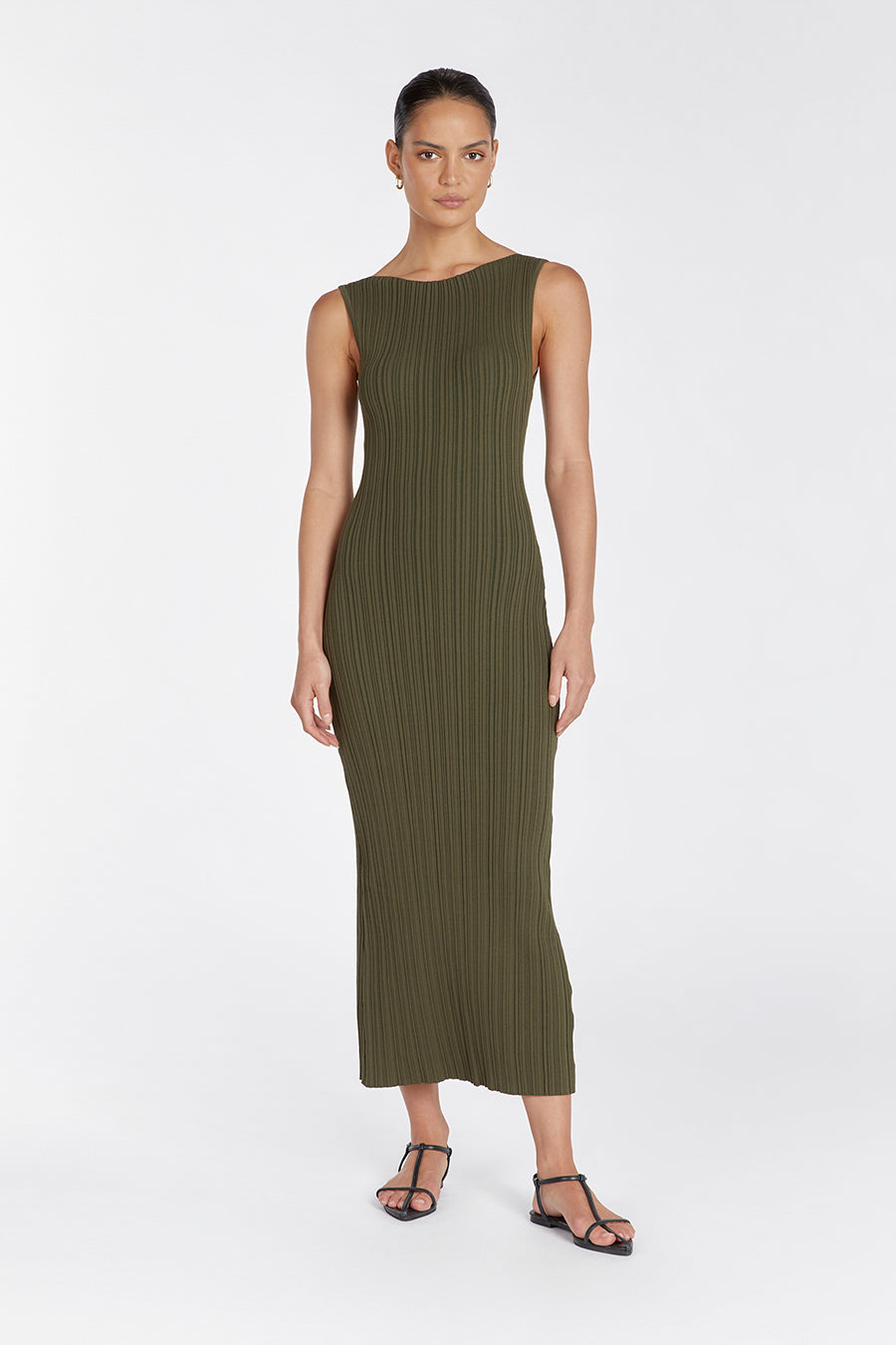 SIENNA OLIVE KNIT MIDI DRESS