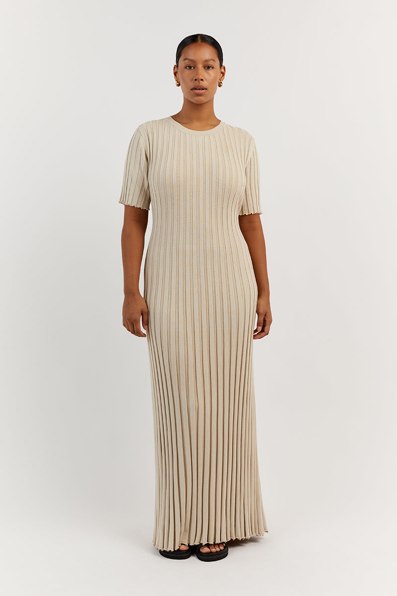 ADA STONE SHORT SLEEVE MIDI DRESS