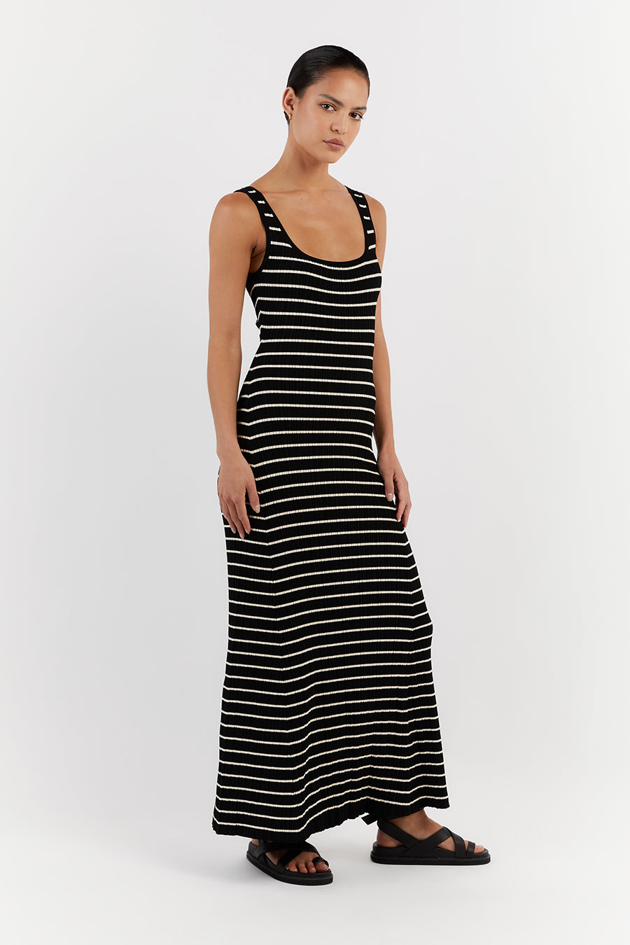 BILLIE BLACK STRIPE MIDI DRESS