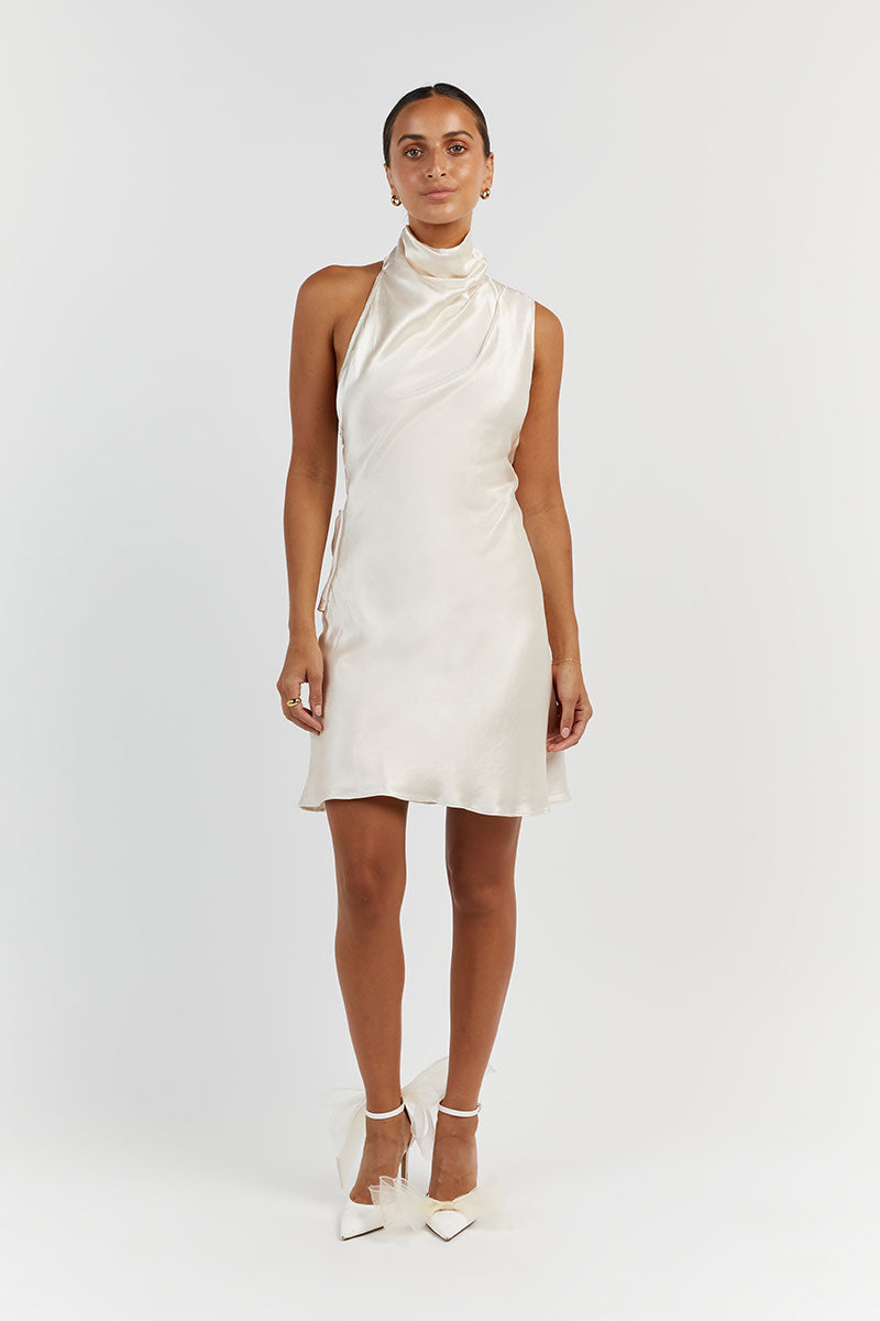 AISLE PEARL SATIN BACKLESS MINI DRESS