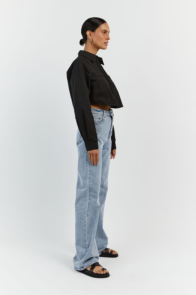 JORDY BLACK COTTON CROPPED SHIRT