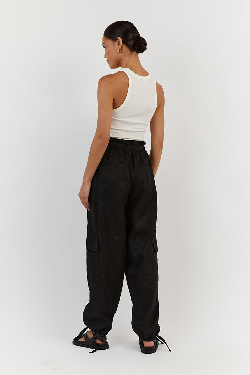 ISLA BLACK LINEN CARGO PANT