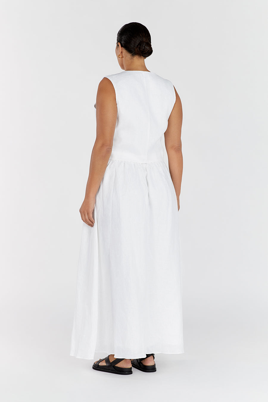 GEMIMA WHITE LINEN MIDI SKIRT