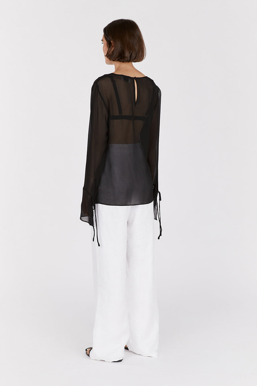 MARI BLACK SHEER LONG SLEEVE TOP