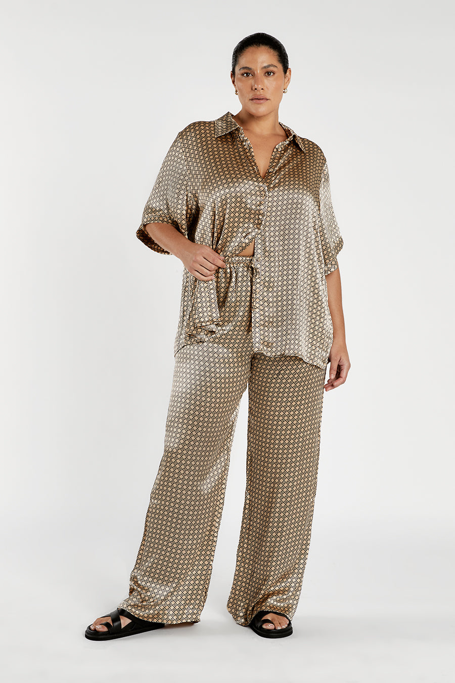 LOU SWIRL SATIN DRAWSTRING PANT