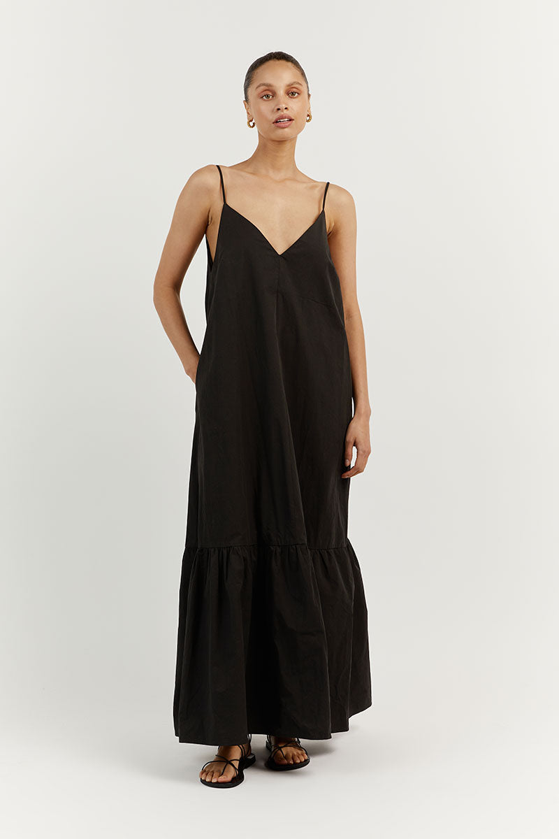 WILLOW BLACK COTTON LONG DRESS
