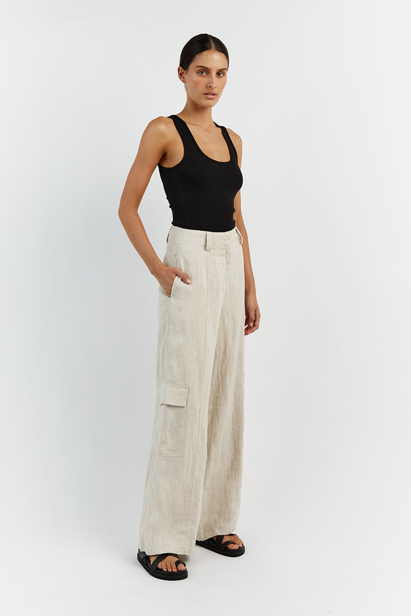ISLA NATURAL LINEN WIDE LEG PANT