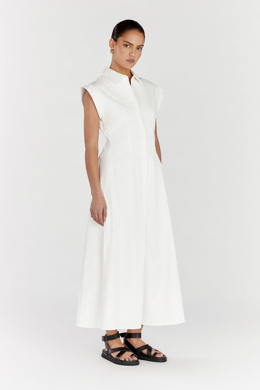 LAUREN WHITE COTTON MIDI DRESS