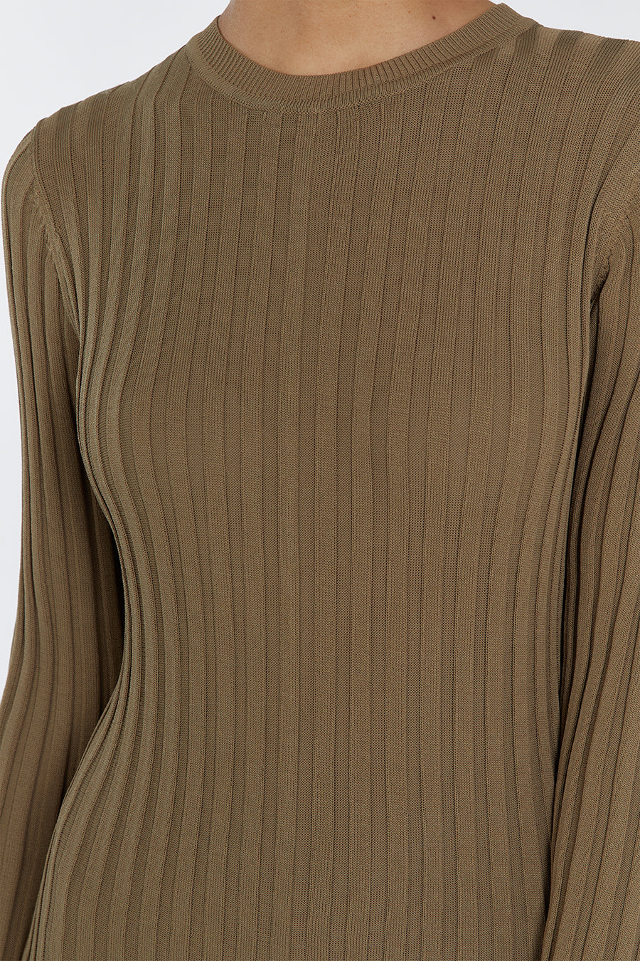 ADA KHAKI LONG SLEEVE MIDI DRESS