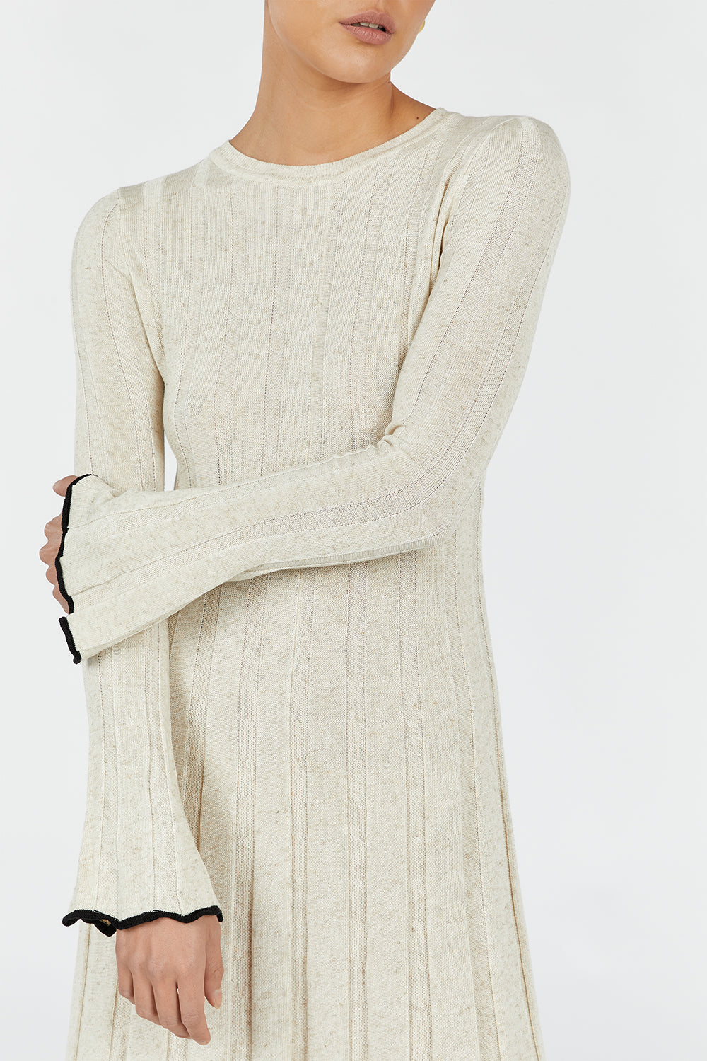 FLORA NATURAL CREW NECK KNIT MIDI DRESS