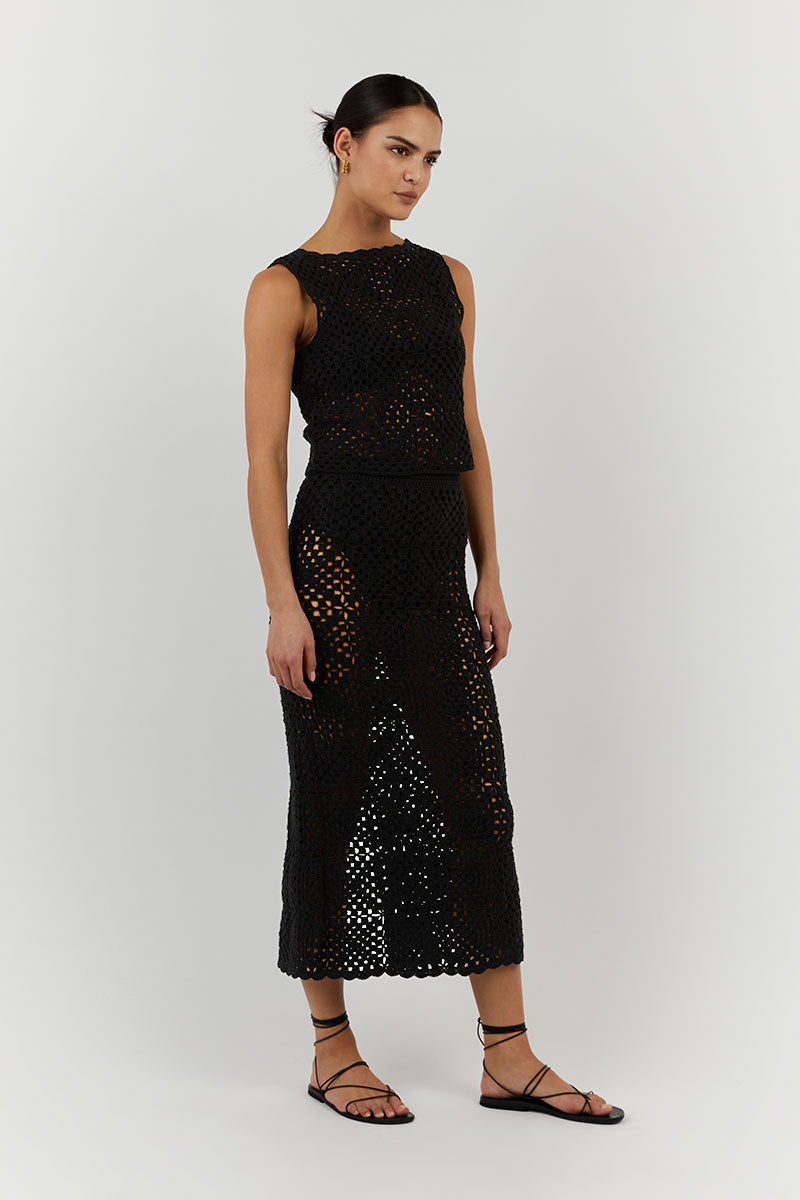 CLOVER BLACK CROCHET MIDI SKIRT