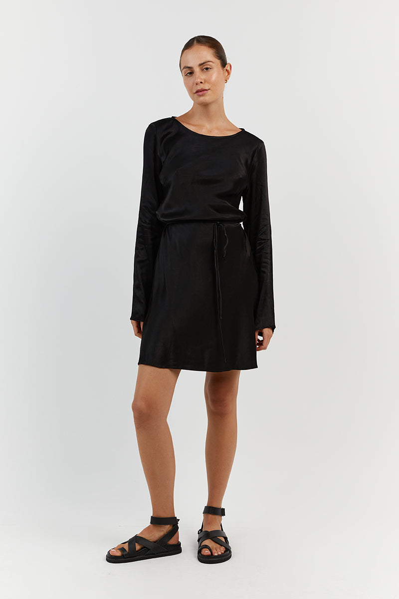 CHARLI BLACK SATIN SLIP MINI DRESS