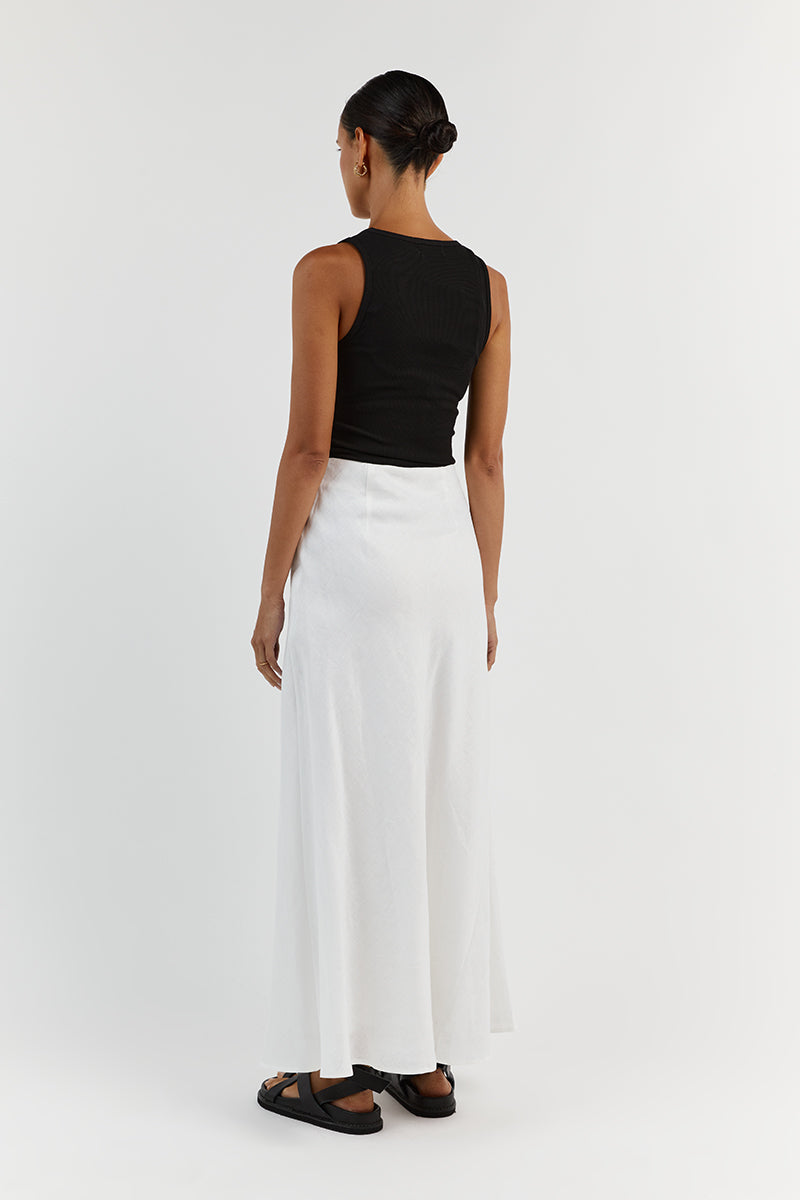 SYRAH WHITE LINEN MIDI SKIRT
