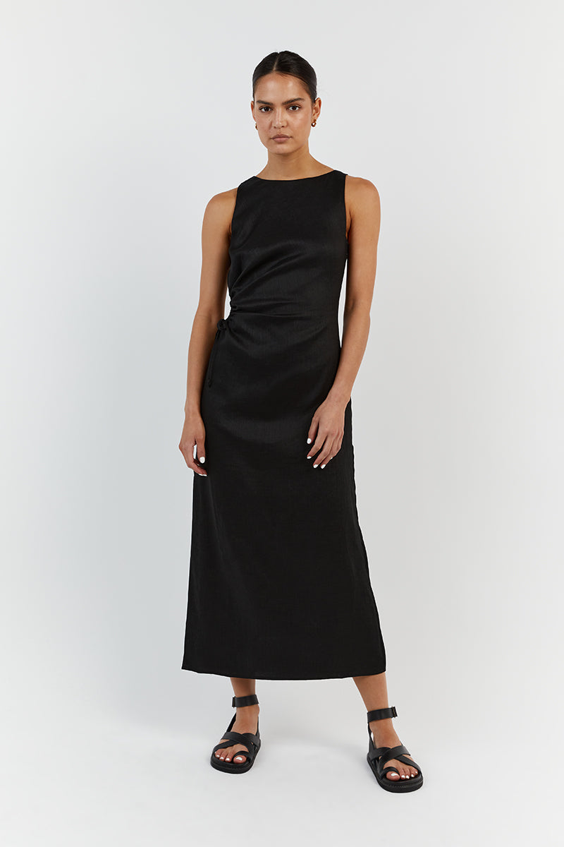BEAU BLACK LINEN MIDI DRESS