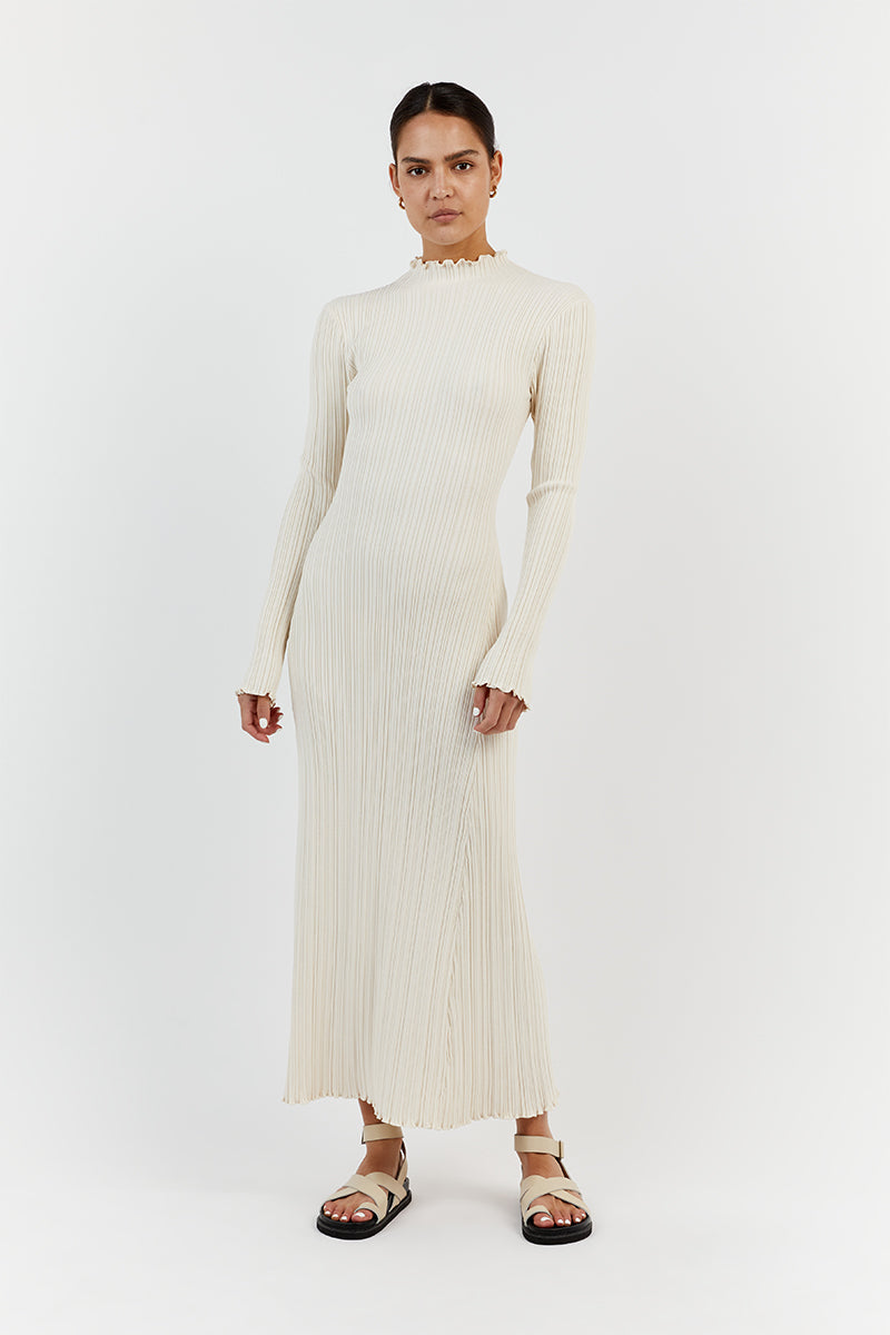TAYLOR IVORY LONG SLEEVE MIDI DRESS