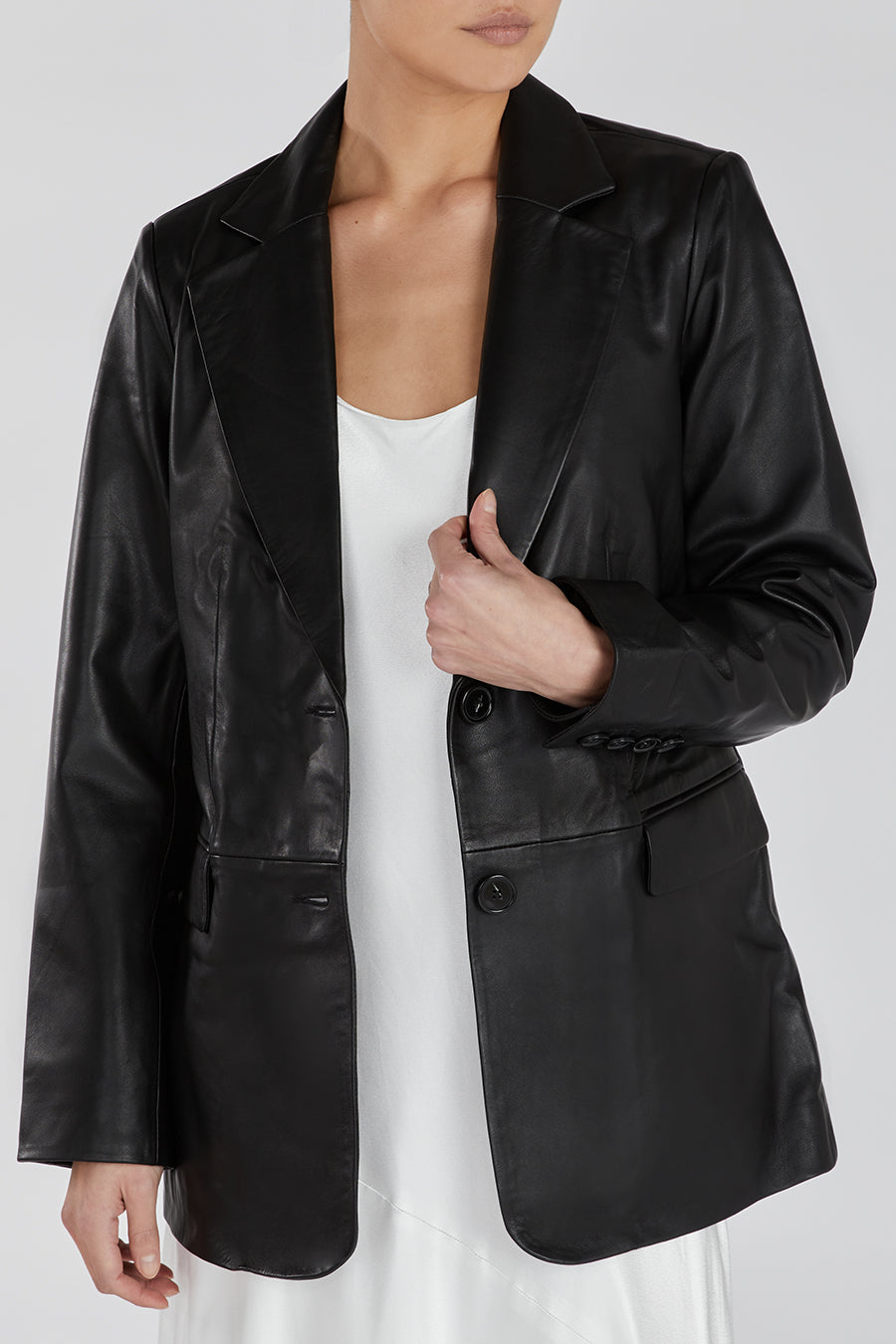 MILO BLACK LEATHER BLAZER