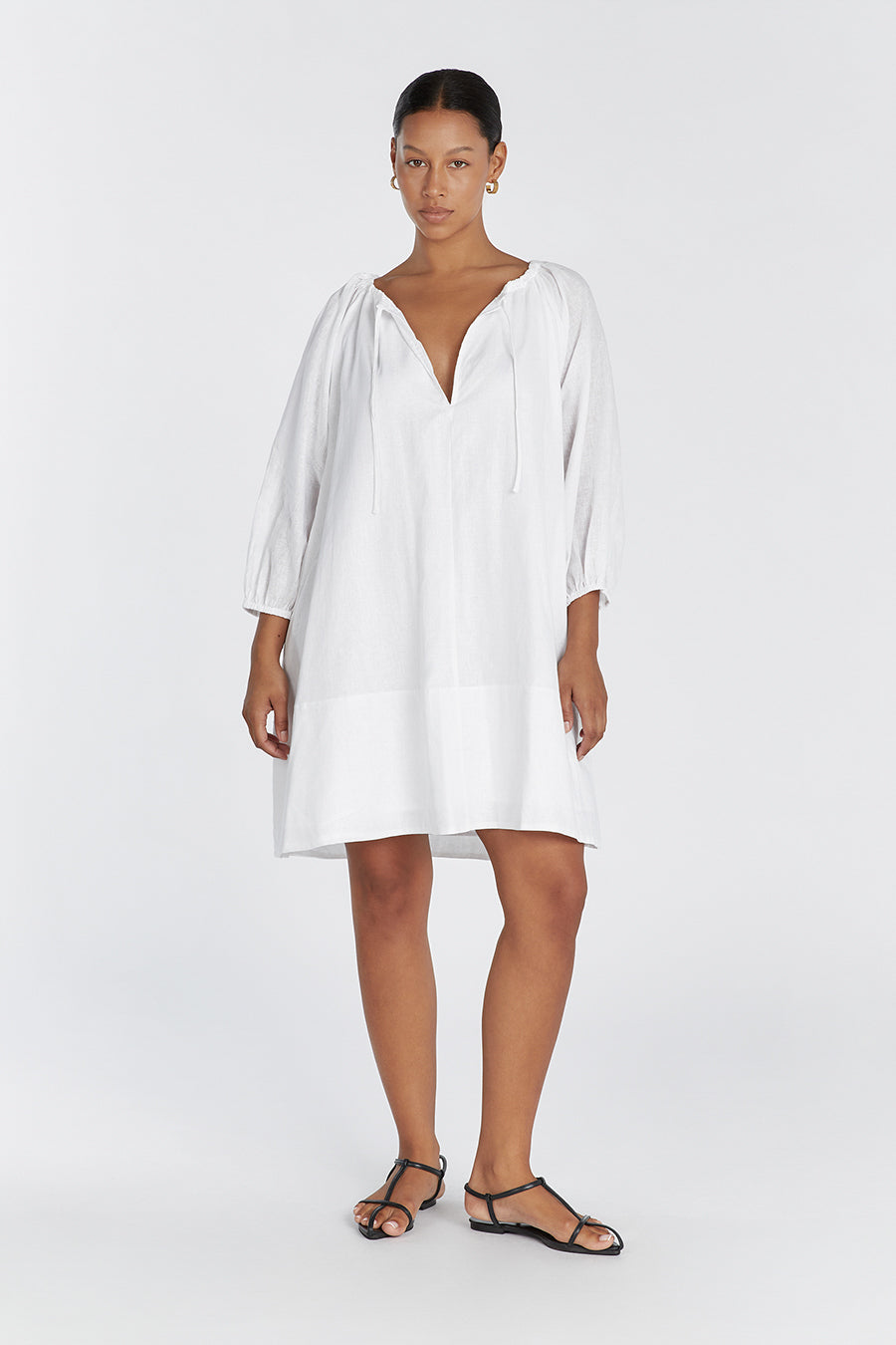 NADIA WHITE LINEN SMOCK DRESS