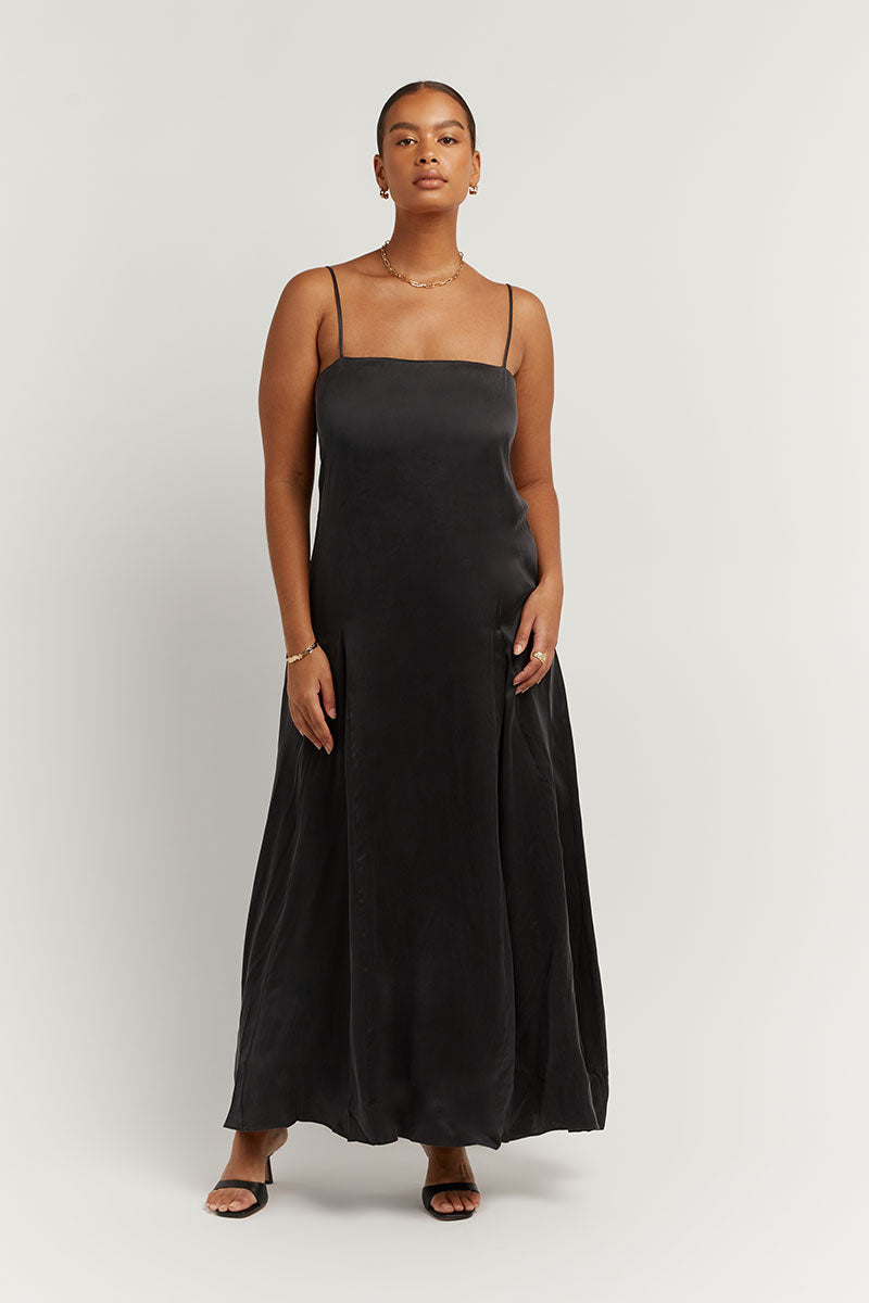EVANS BLACK SILK SLIP MIDI DRESS