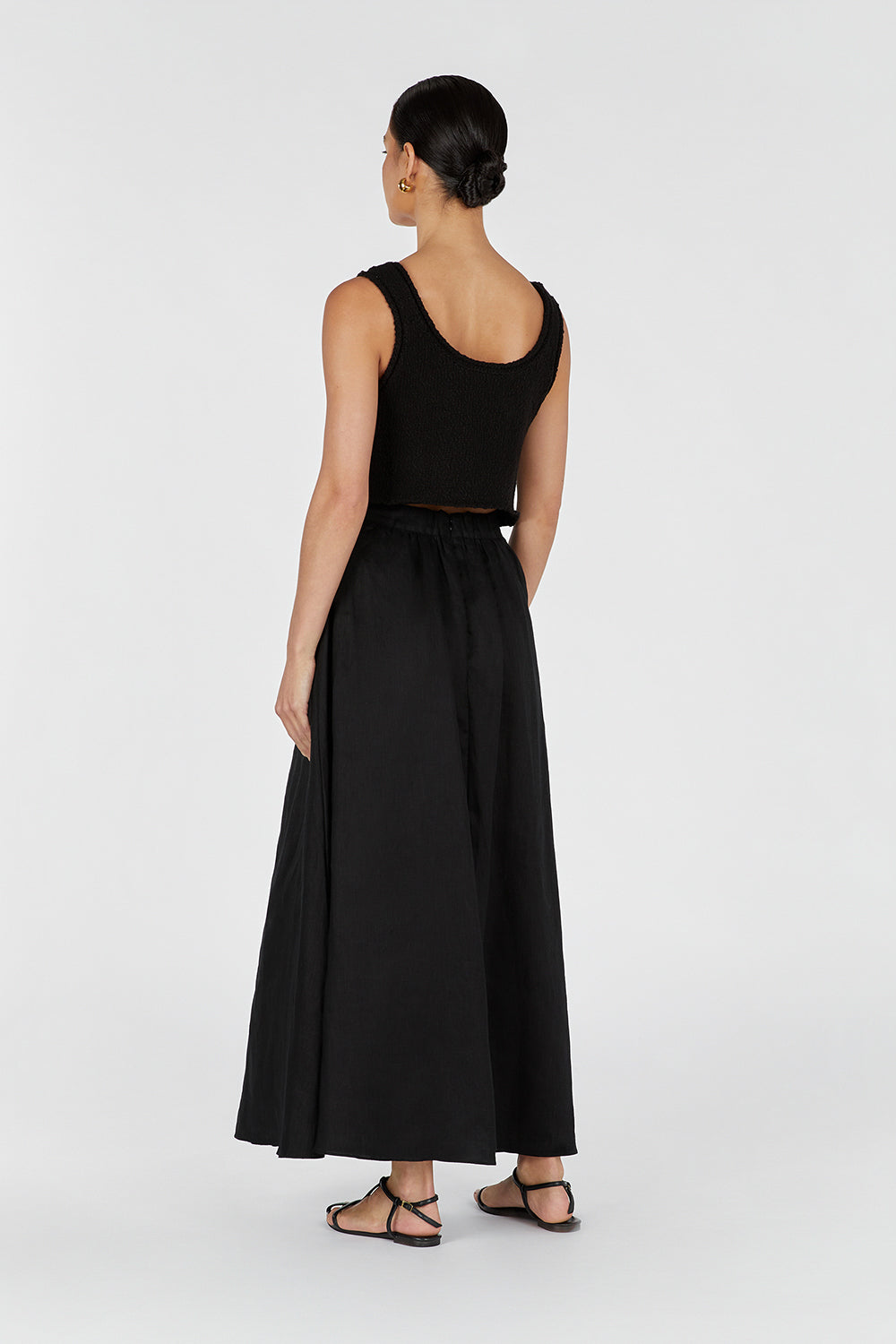 GEMIMA BLACK LINEN MIDI SKIRT