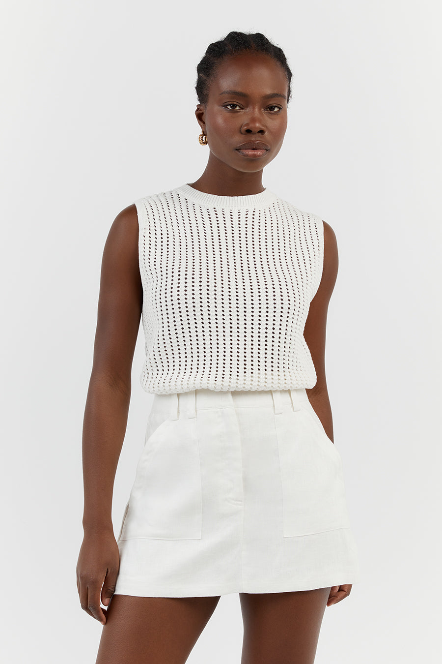 DENNY CROCHET OFF WHITE KNIT TOP