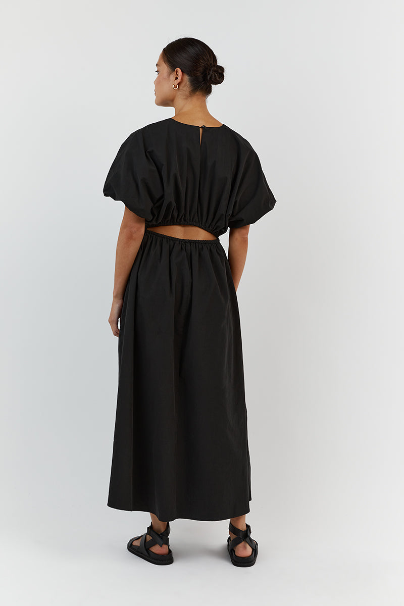 ELLA BLACK COTTON MIDI DRESS