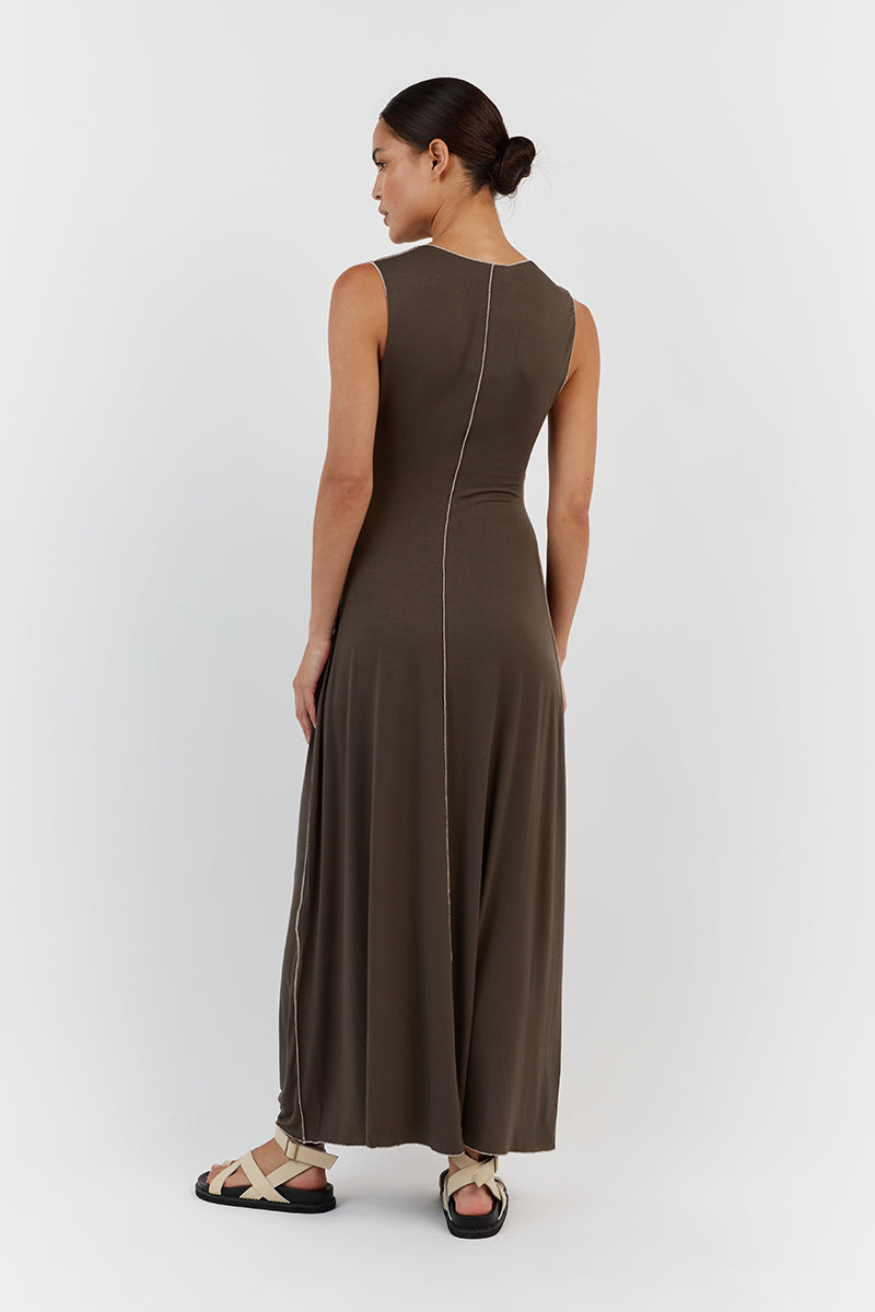 SOHO OLIVE SLEEVELESS MIDI DRESS