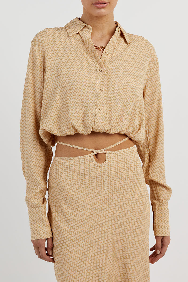 JULIEN STRAW GEO CROP SLEEVED SHIRT