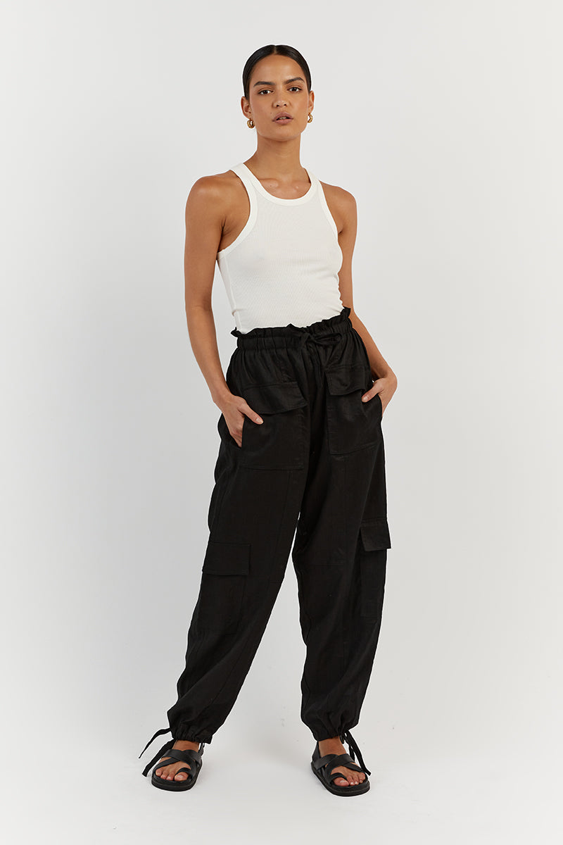 ISLA BLACK LINEN CARGO PANT