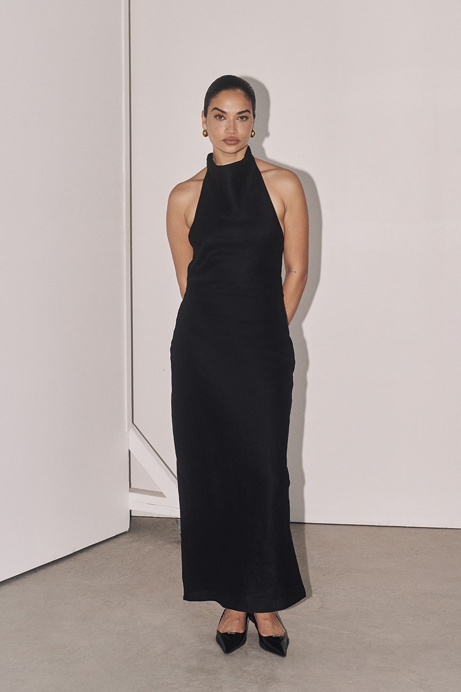 VERA BLACK LINEN MAXI DRESS