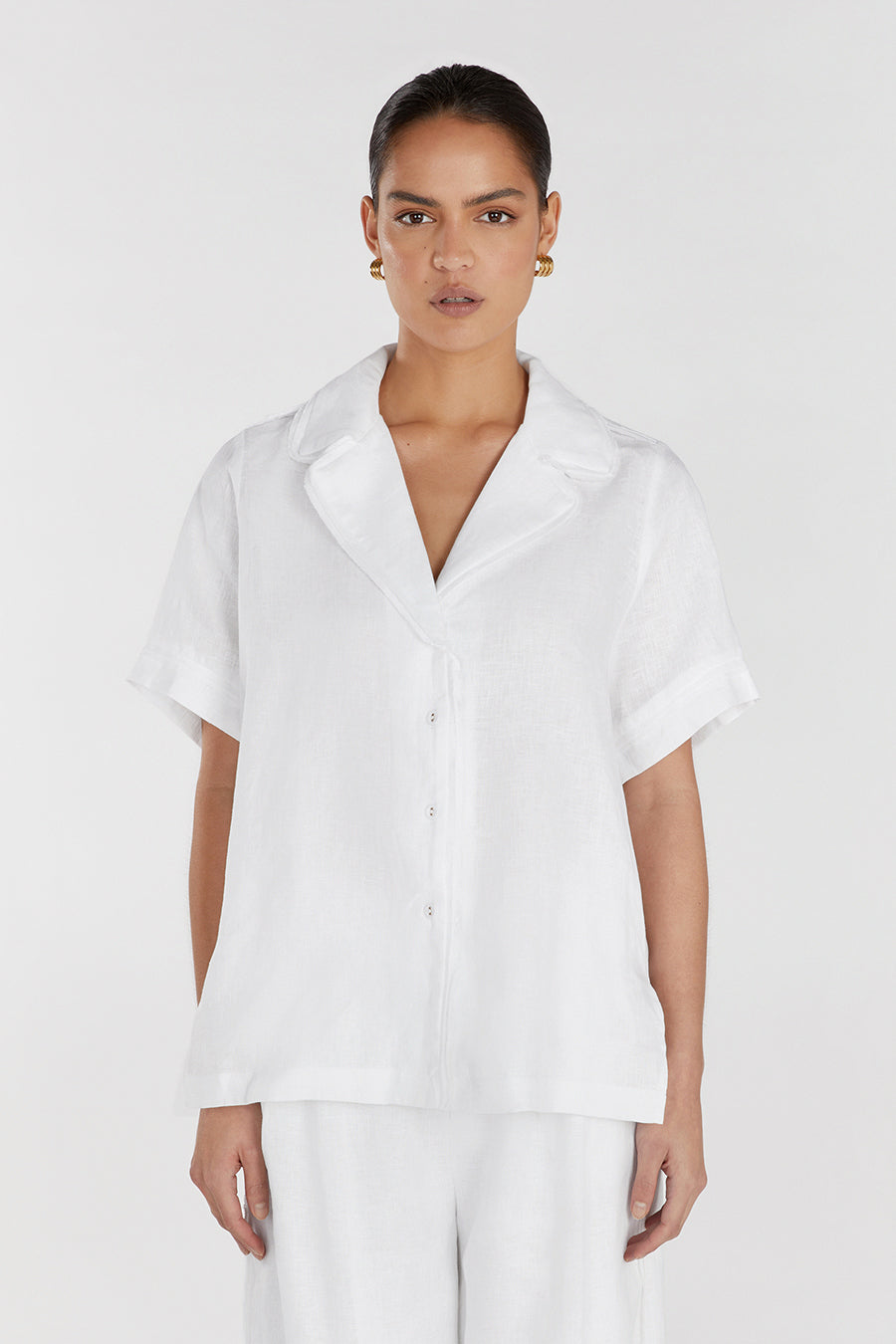 DULCE WHITE LINEN FRINGE SHIRT