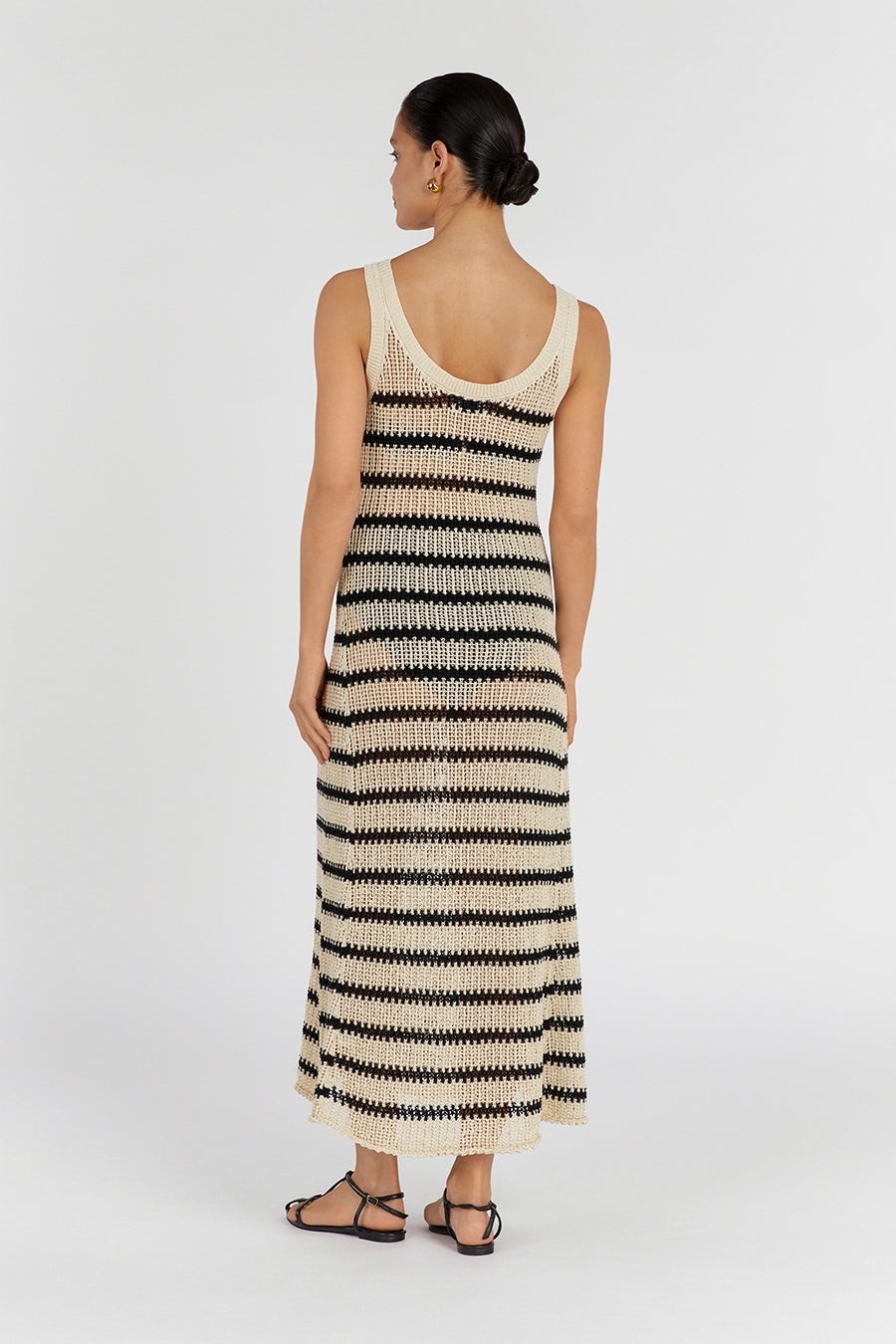 MARGOT WHEAT STRIPE KNIT MIDI DRESS