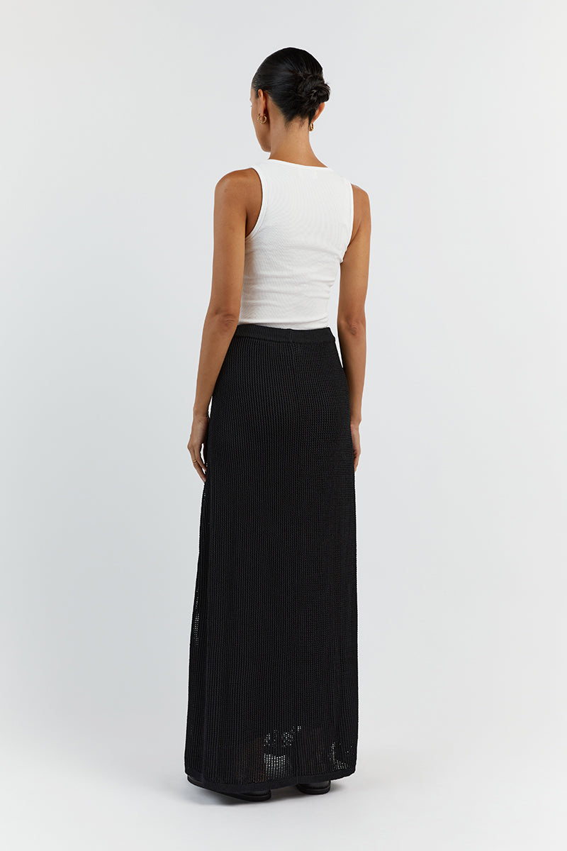 OPHELIA BLACK CROCHET MIDI SKIRT