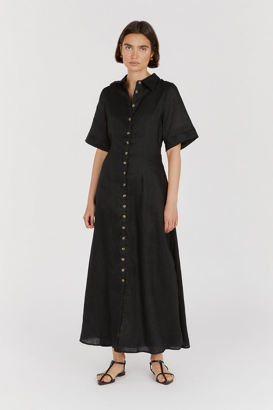 FRANNIE BLACK LINEN SHIRT DRESS