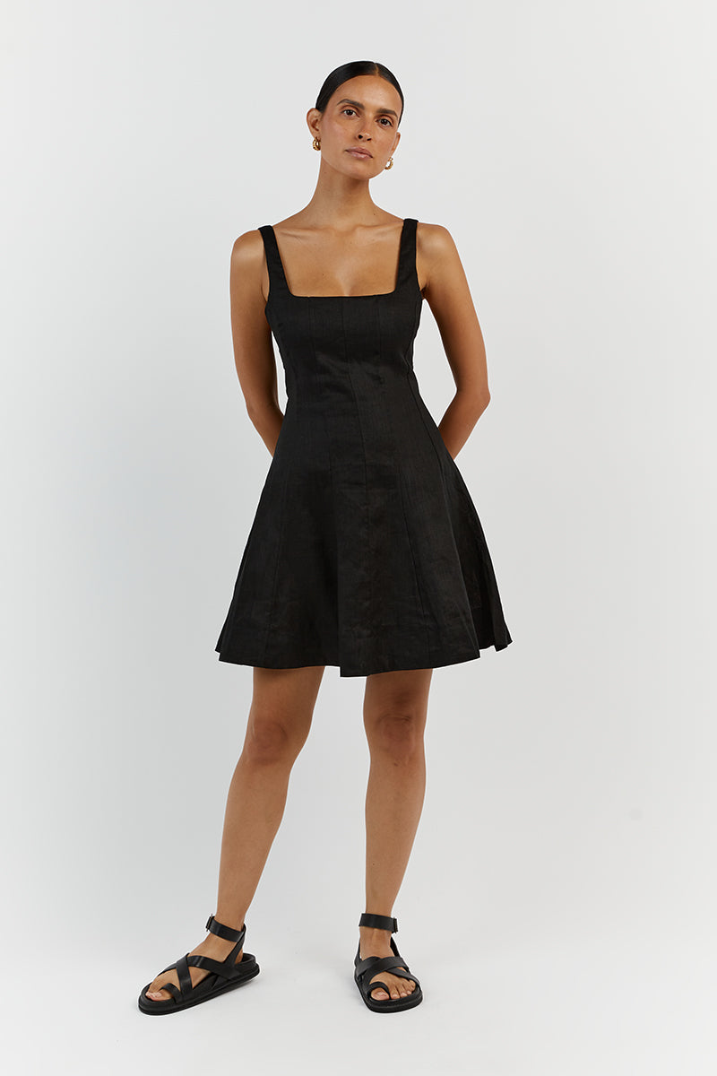 MILAHN BLACK LINEN MINI DRESS