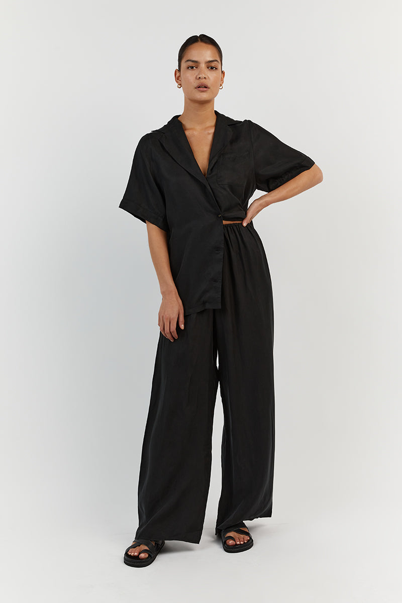 KINGSTON BLACK CUPRO WIDE LEG PANT