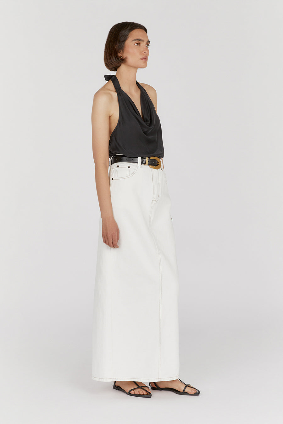 AIMEE BLACK SILK COWL NECK TOP