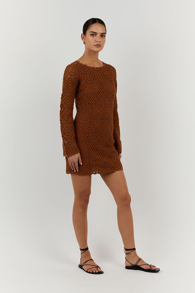 CLOVER TAN CROCHET MINI DRESS