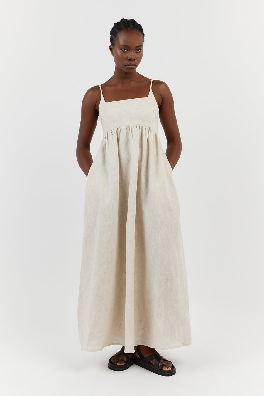 SUNNY NATURAL LINEN MIDI DRESS