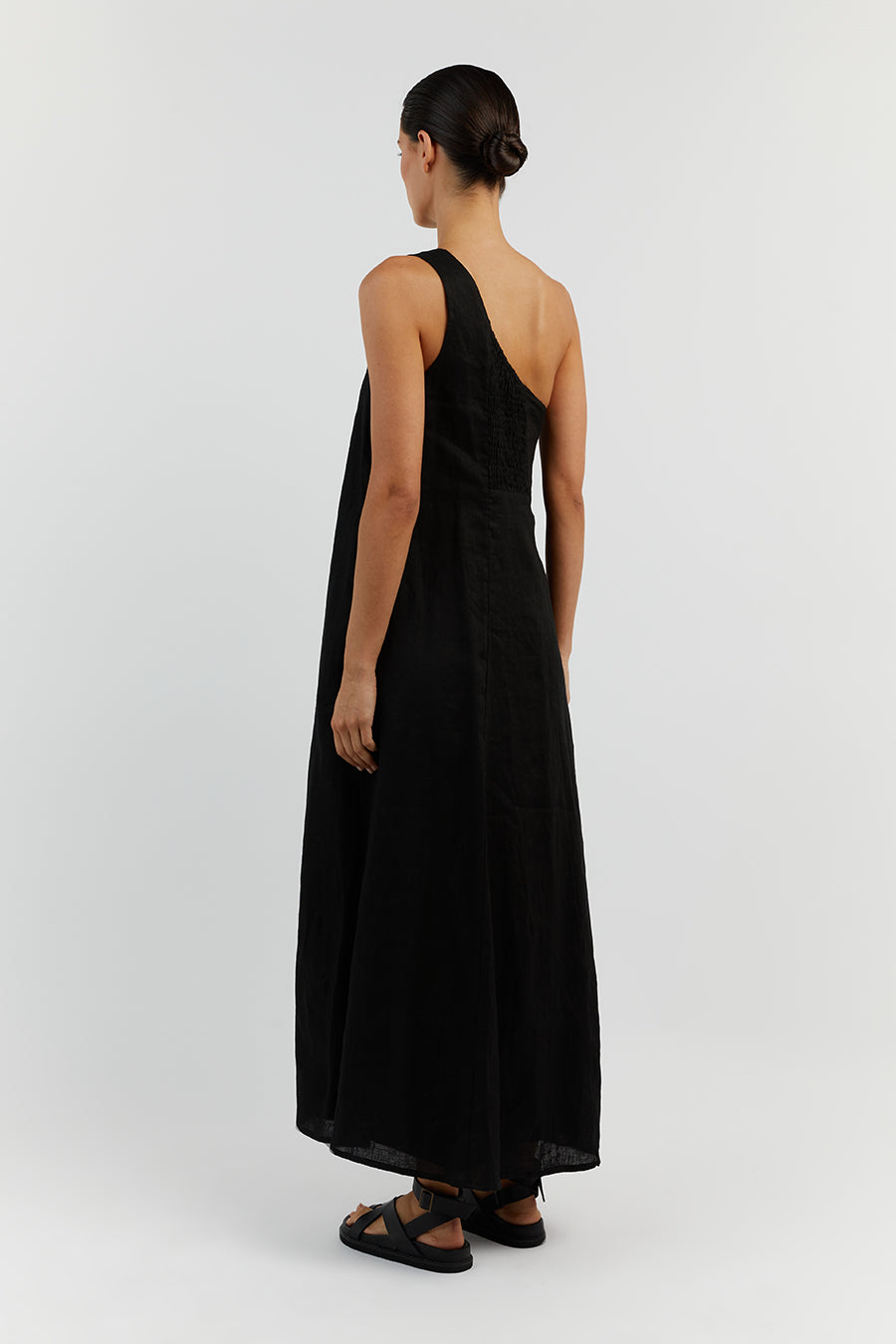 AMBER BLACK ONE SHOULDER MIDI DRESS