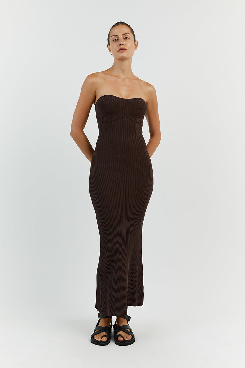 RAVEN BIT CHOC BANDEAU MIDI DRESS