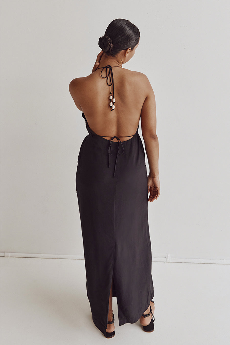 SARAH BLACK HALTER MIDI DRESS