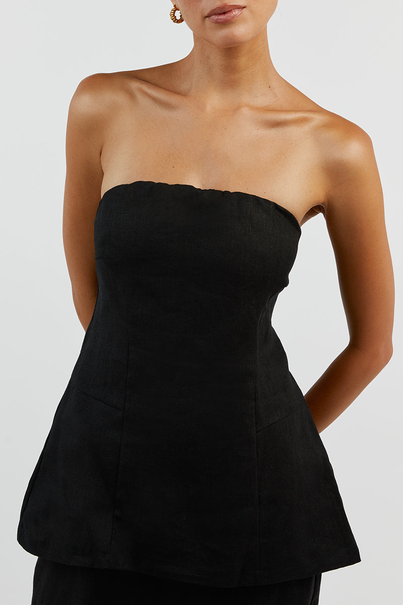 LARA BLACK LINEN STRAPLESS TOP