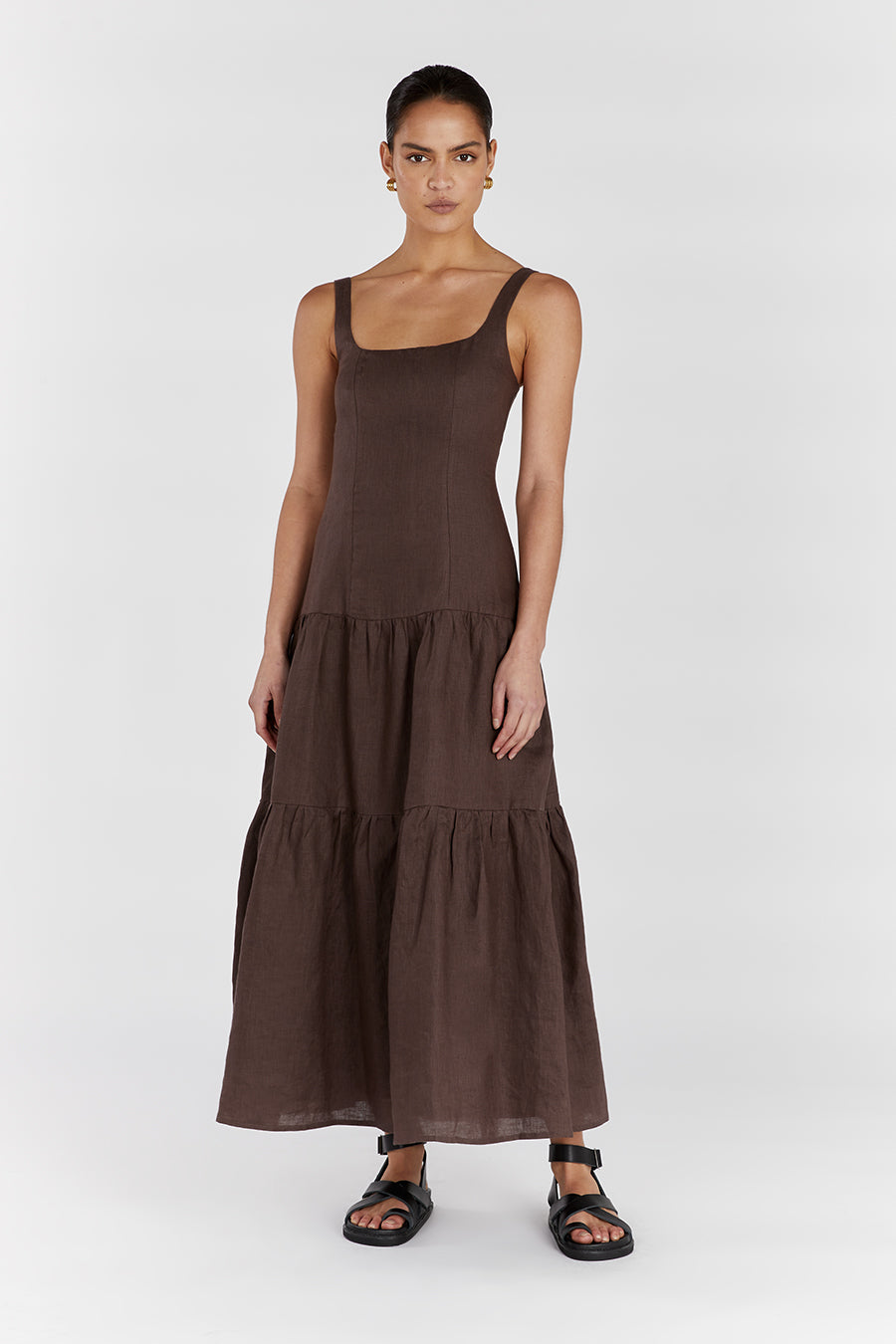 CAMILLE CHOCOLATE LINEN MAXI DRESS