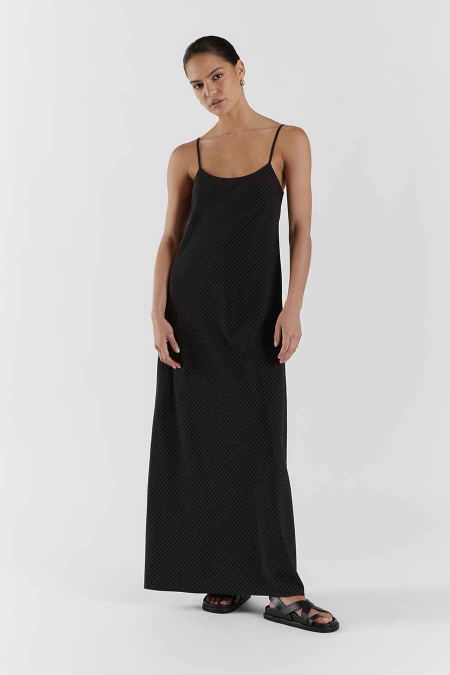 DIEGO BLACK PINSTRIPE MAXI DRESS