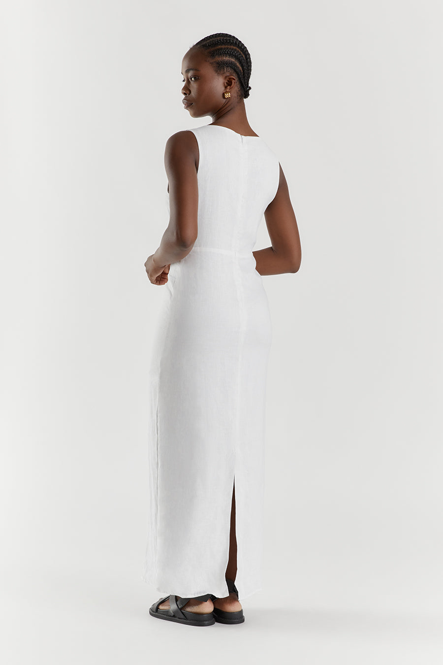 TYLA WHITE LINEN MIDI DRESS