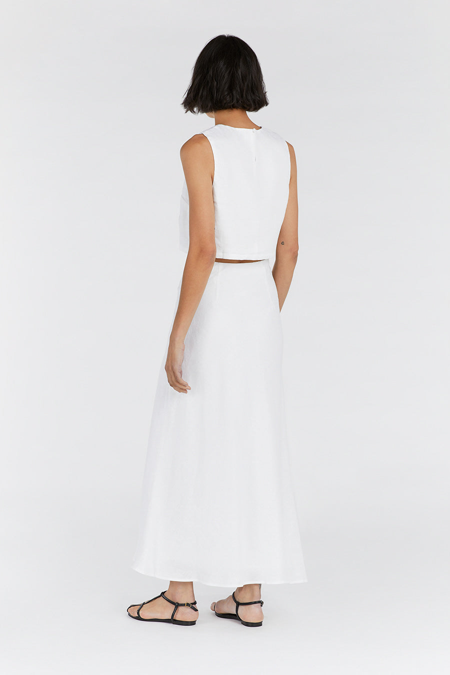 MONICA WHITE SCOOP LINEN CROP TOP