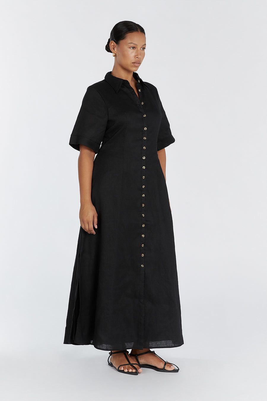 FRANNIE BLACK LINEN SHIRT DRESS